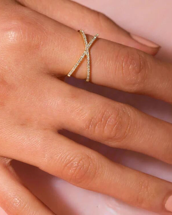 Gold Diamond Cross Ring