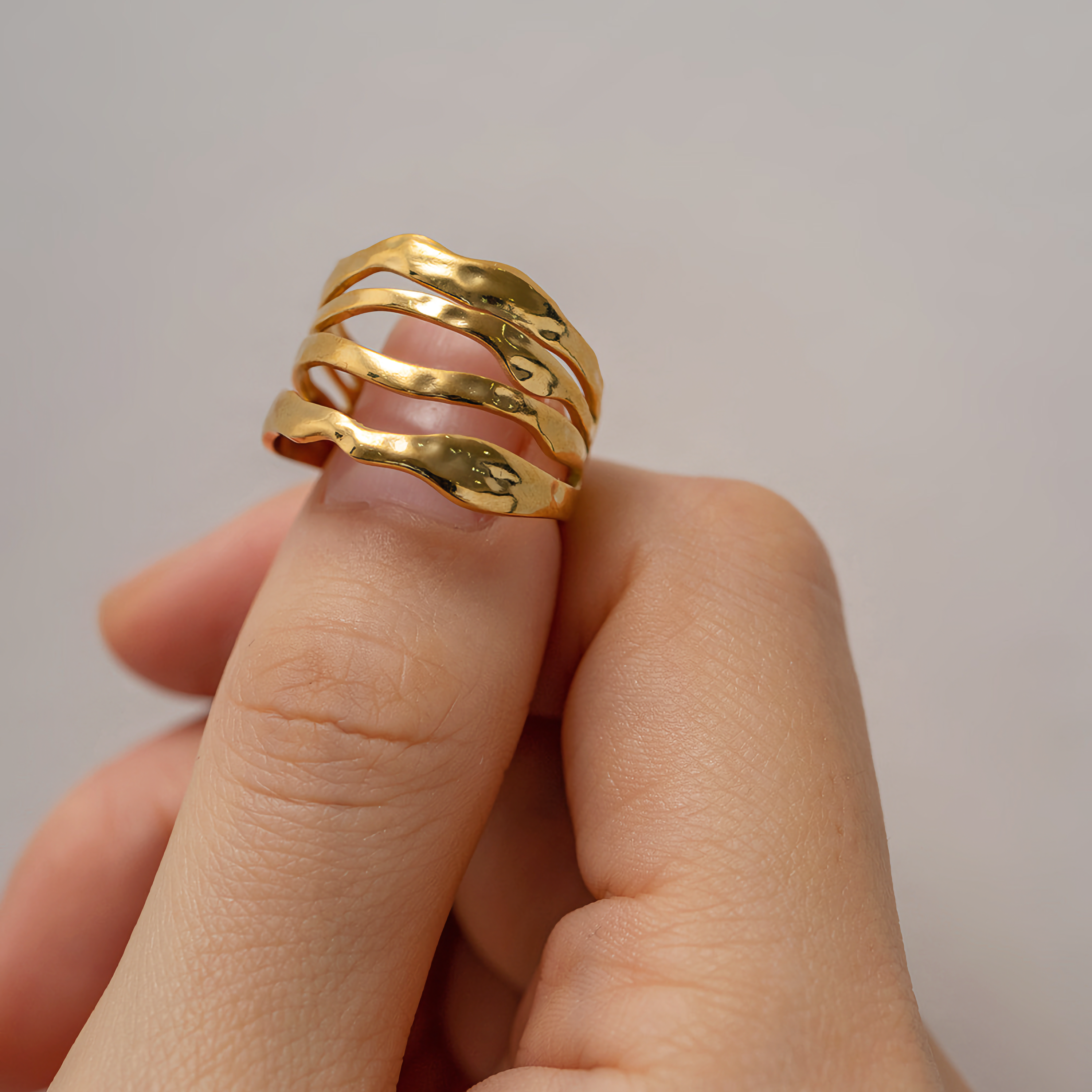 Cass Gold Ring Multi-Layer Adjustable 18k Gold Ring