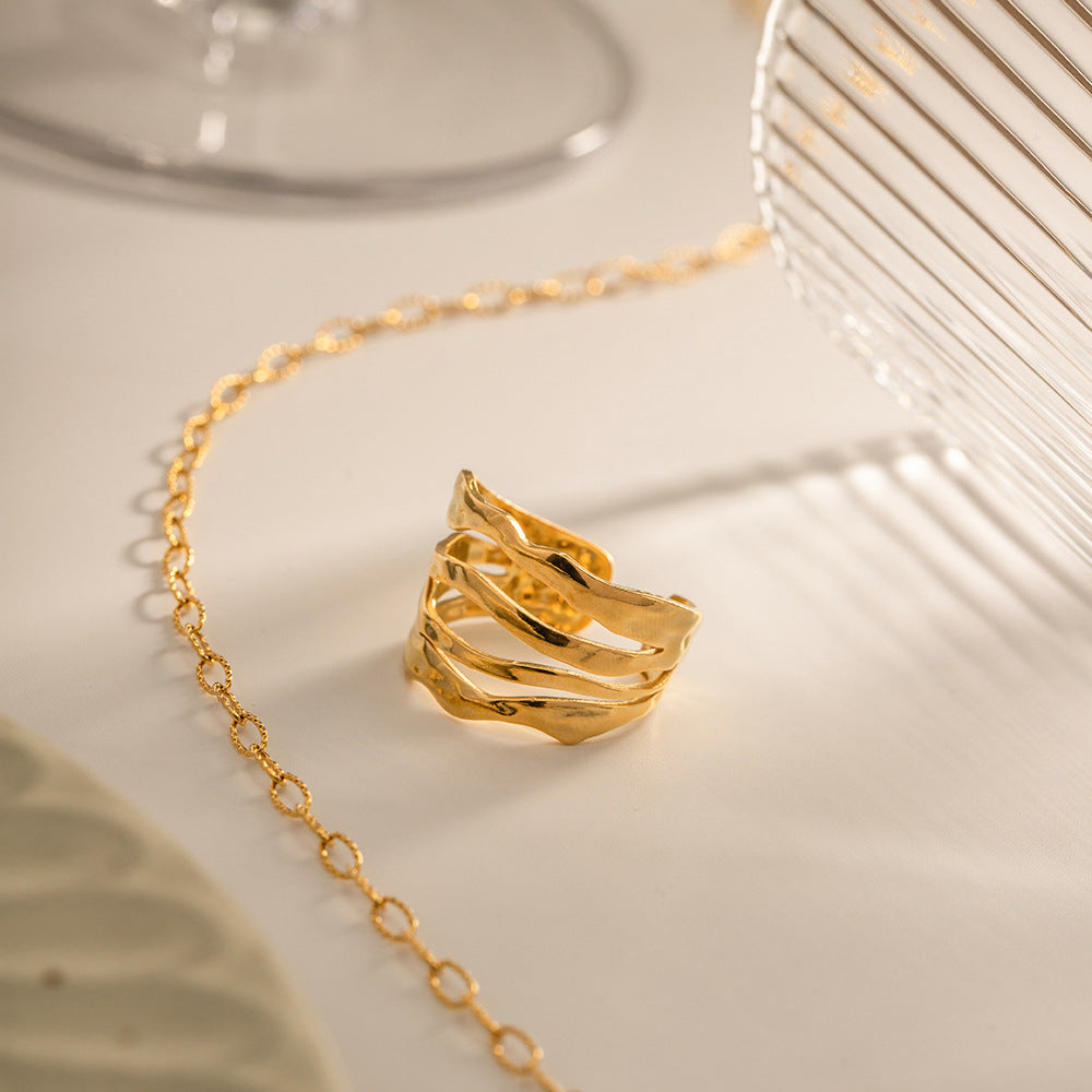 Cass Gold Ring Multi-Layer Adjustable 18k Gold Ring