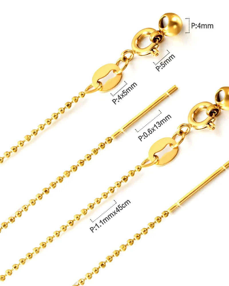 Adjustable gold beaded ball chain necklace