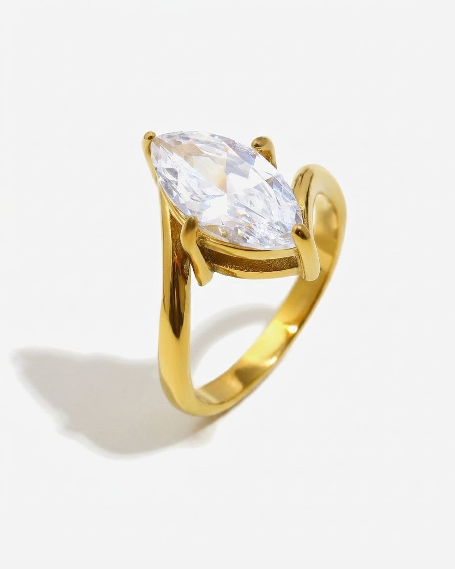 Giselle Marquise Ring three-quarter gold band view