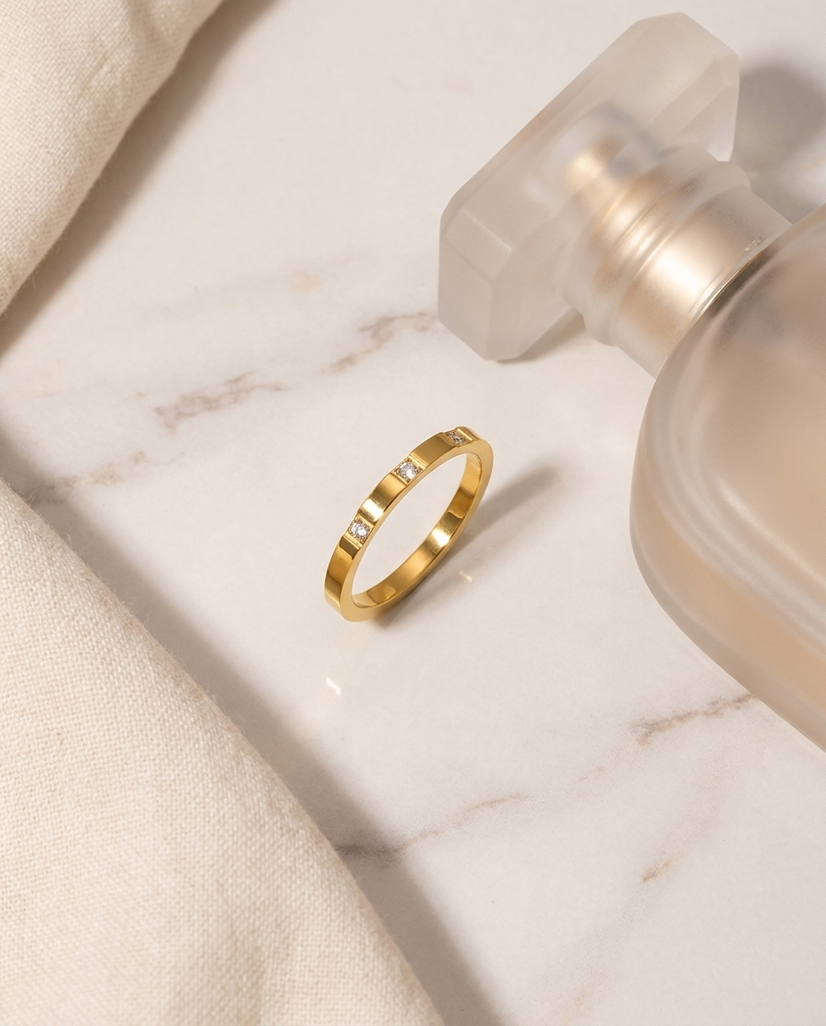 Calla Stacking Ring flatlay on marble gold