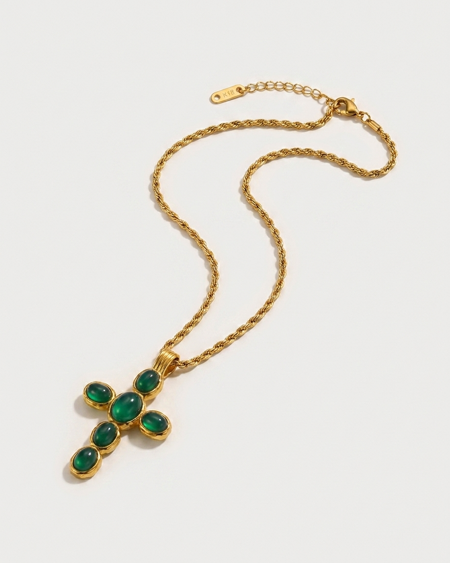 Anouk Cross Necklace flatlay gold cross