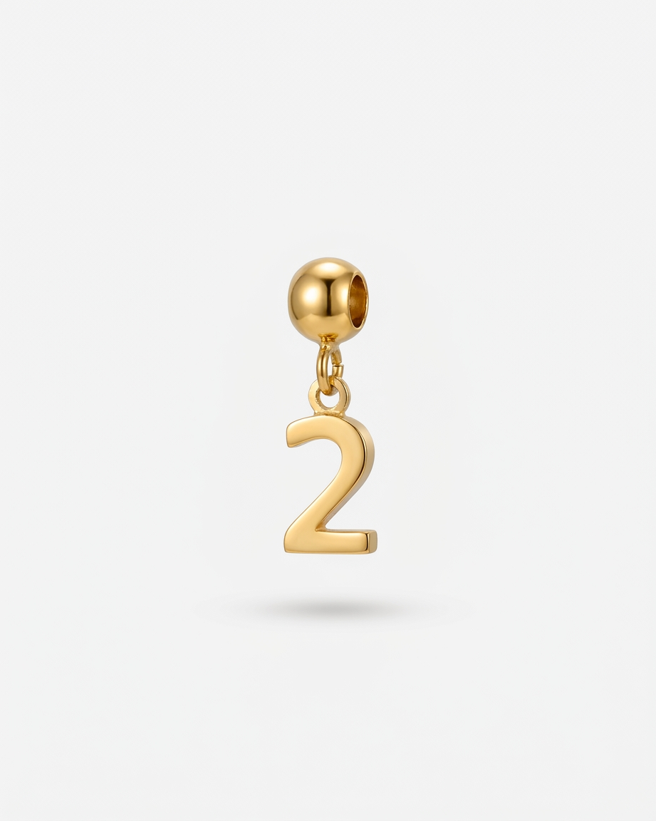 Gold number 2 charm pendant