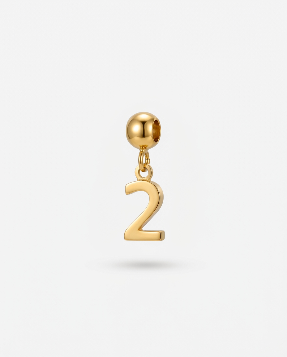 Gold number 2 charm pendant