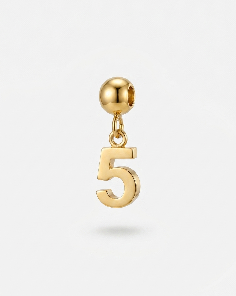 Gold number 5 charm pendant