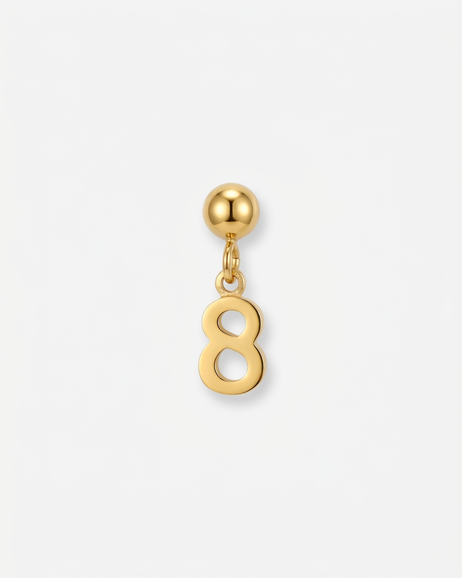 Gold number 8 charm pendant