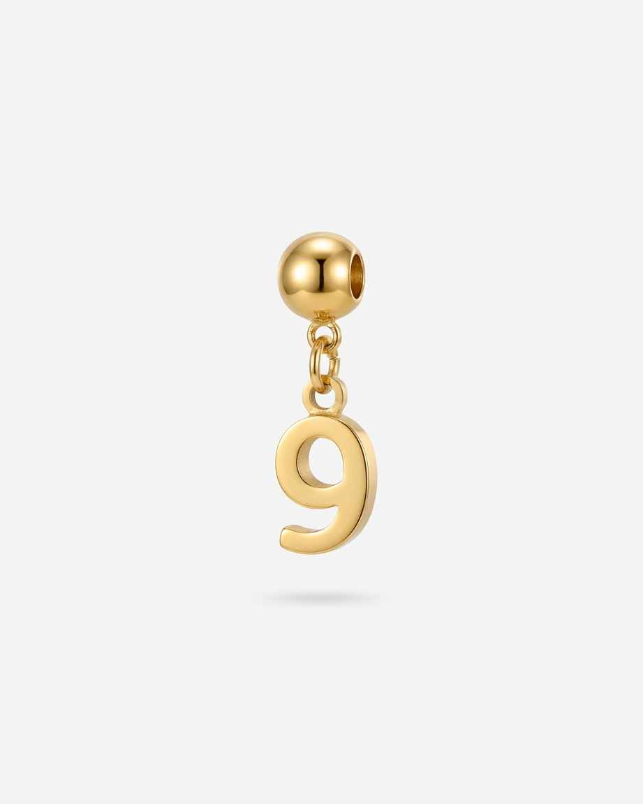 Gold number 9 charm pendant