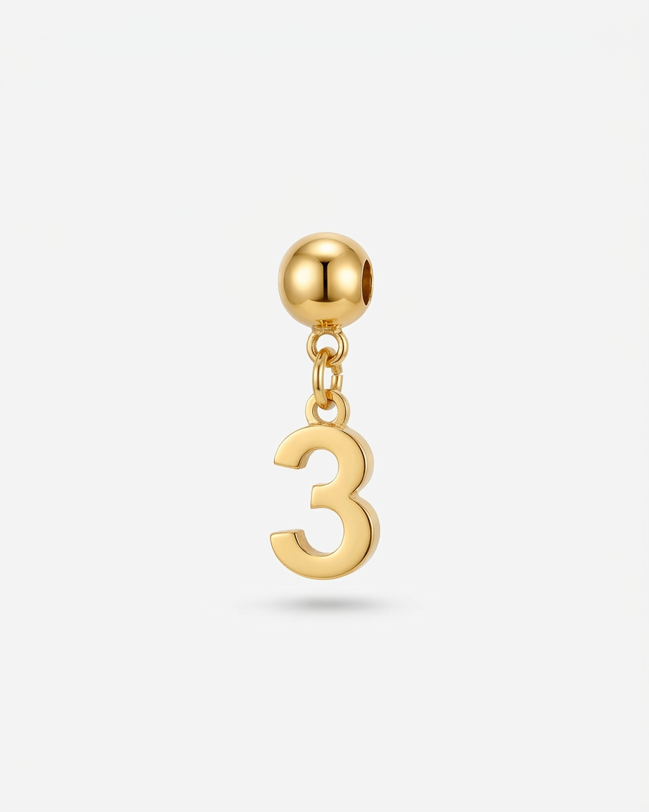 Gold number 3 charm pendant