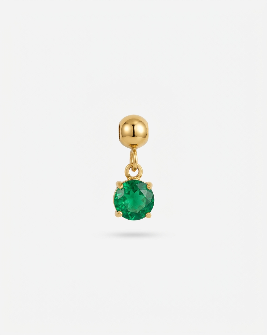 May birthstone gold charm pendant, emerald