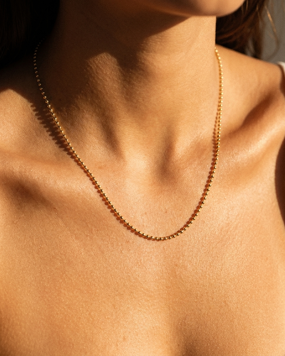 Liv Beaded Necklace gold ball chain on model