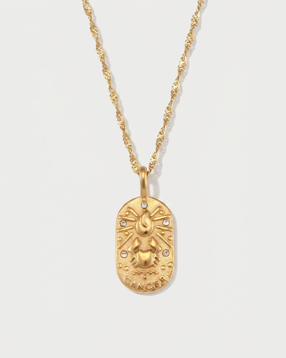 Gold zodiac constellation pendant necklace, Cancer