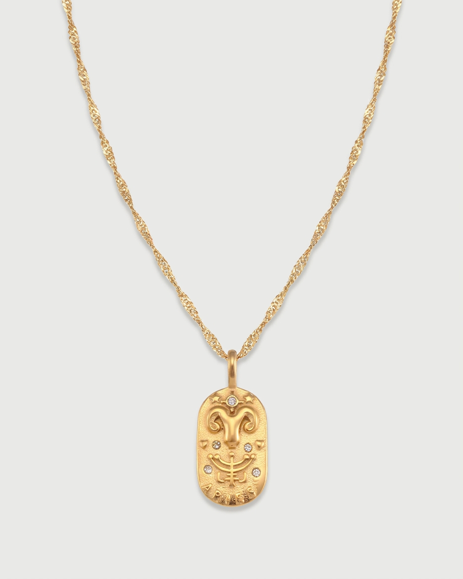 Gold zodiac constellation pendant necklace, Aries