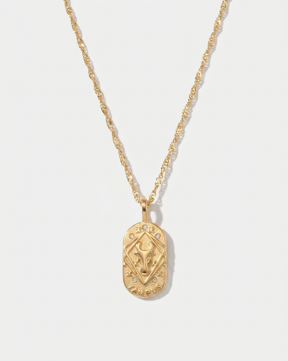 Gold zodiac constellation pendant necklace, Taurus