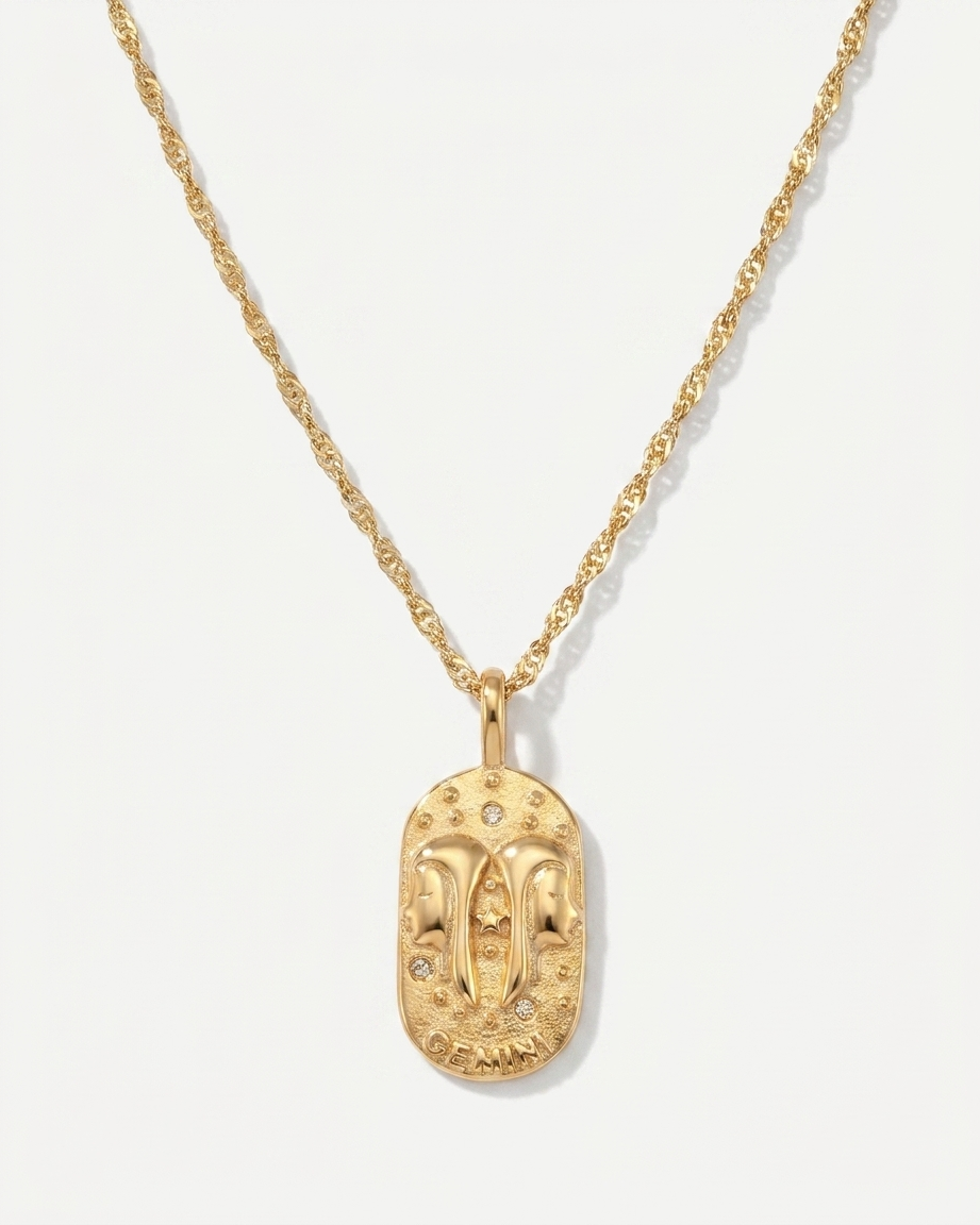 Gold zodiac constellation pendant necklace, Gemini