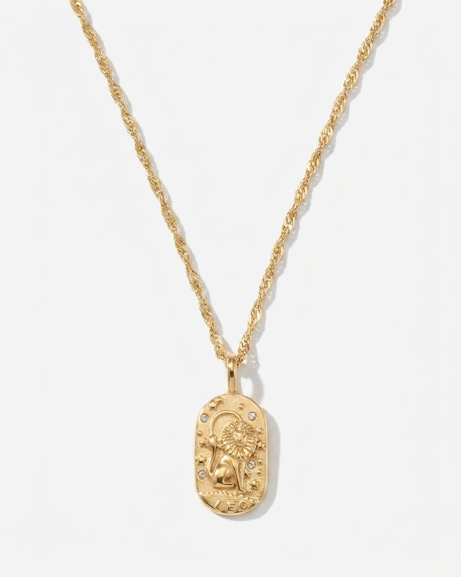 Gold zodiac constellation pendant necklace, Leo