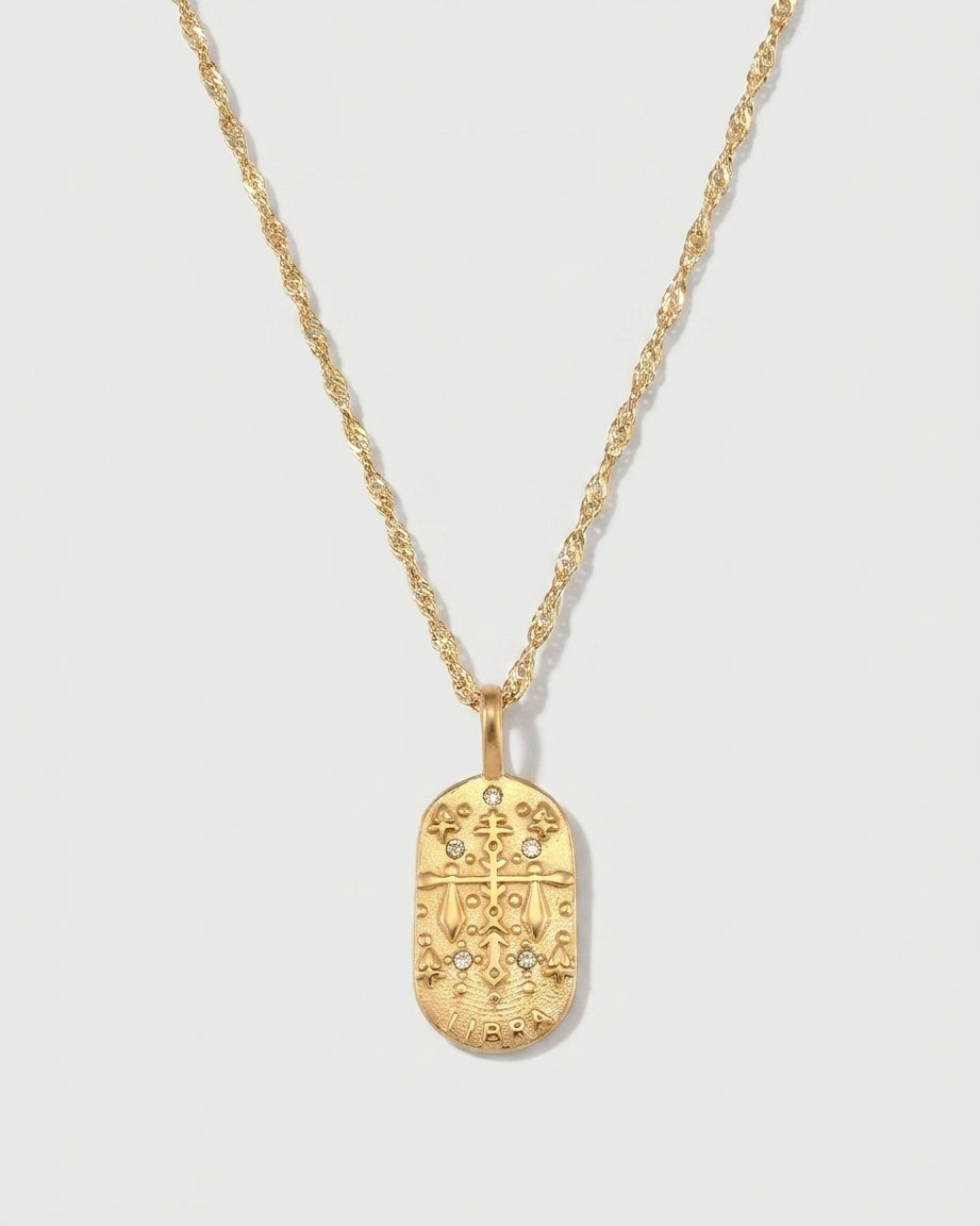 Gold zodiac constellation pendant necklace, Libra