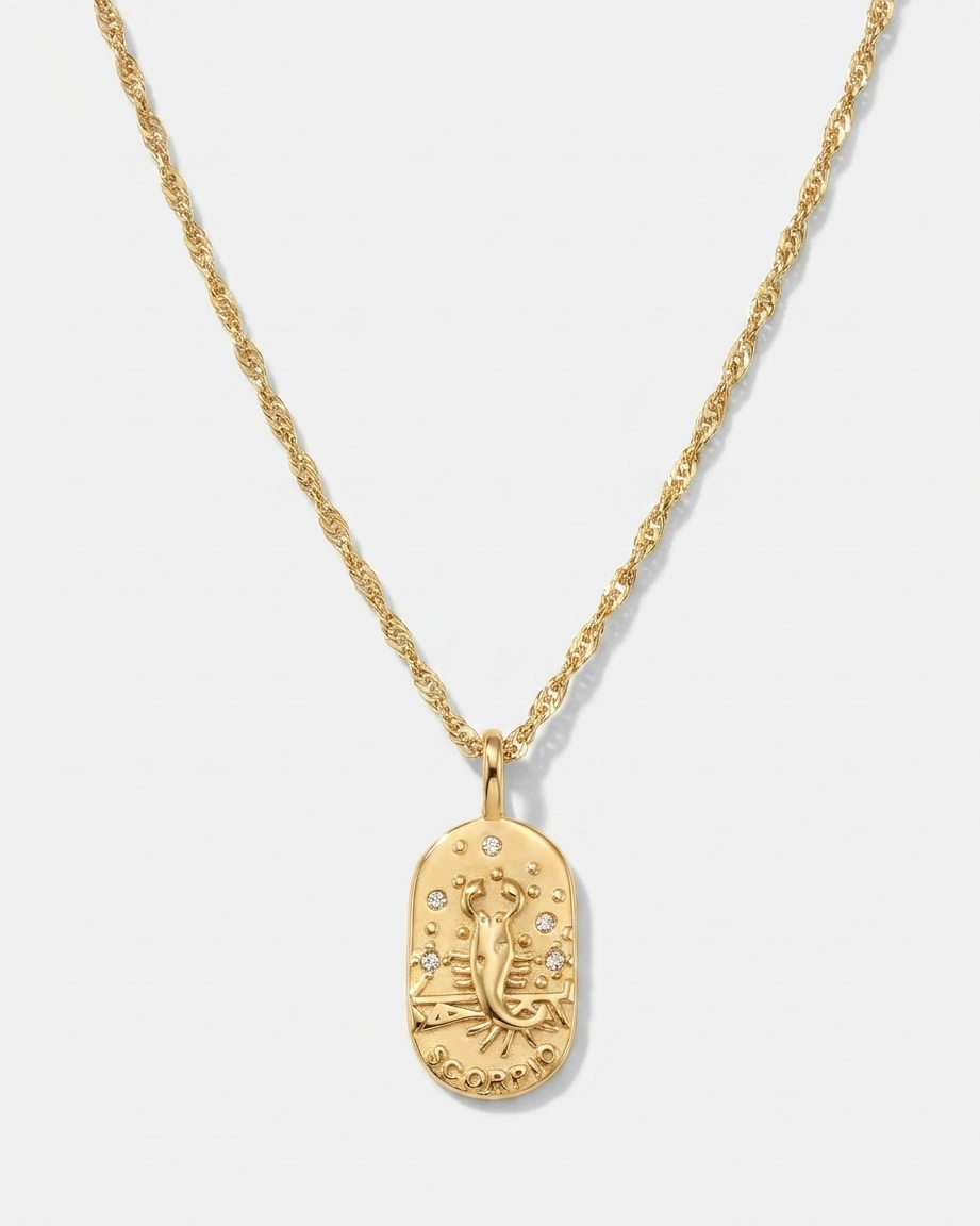 Gold zodiac constellation pendant necklace, Scorpio