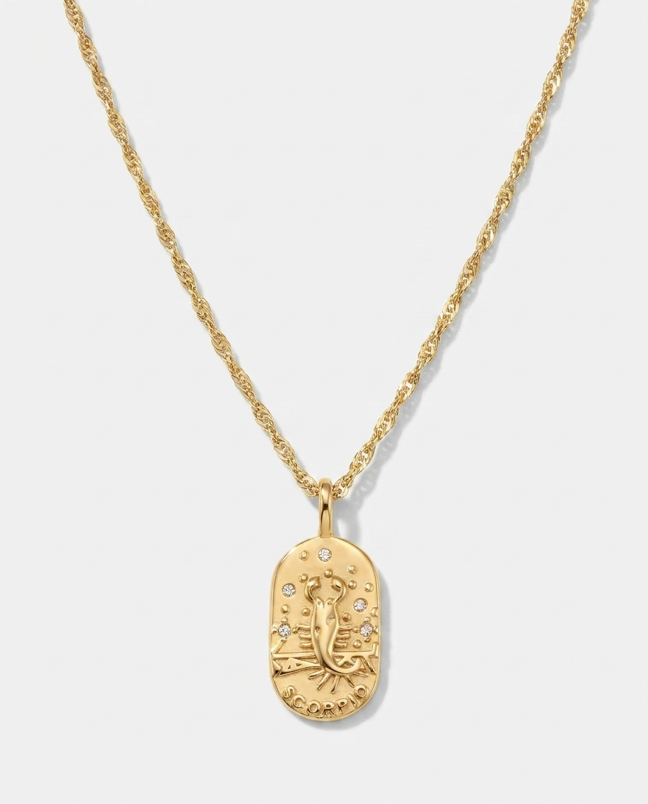 Gold zodiac constellation pendant necklace, Scorpio