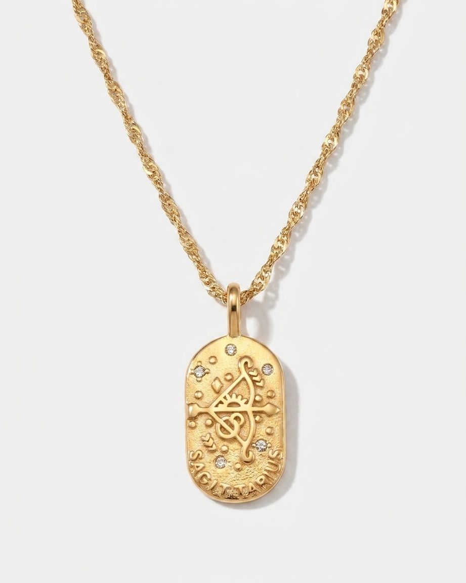 Gold zodiac constellation pendant necklace, Sagittarius