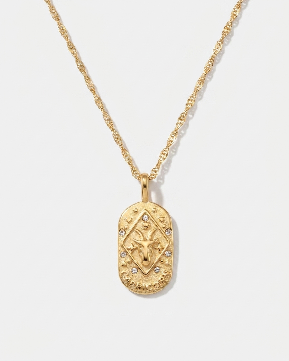 Gold zodiac constellation pendant necklace, Capricorn