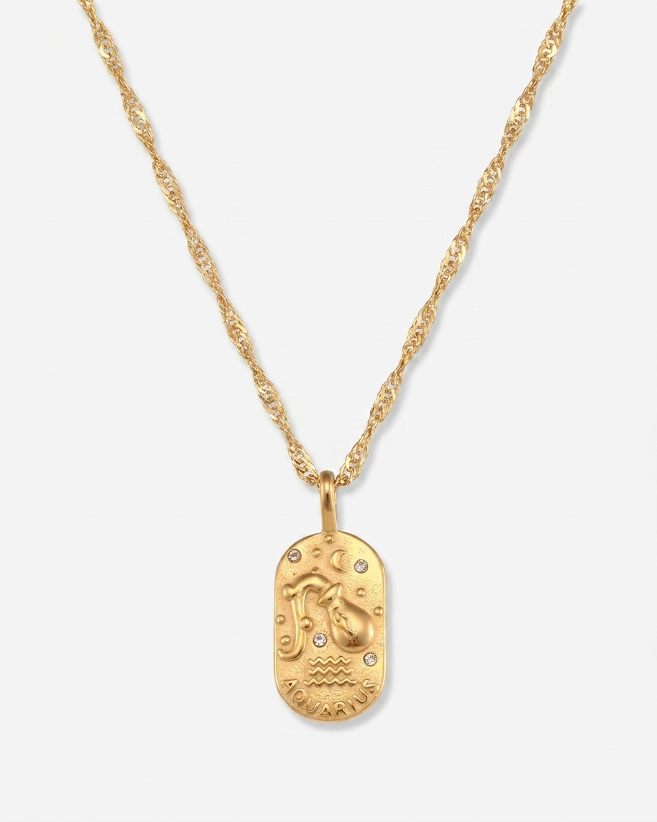 Gold zodiac constellation pendant necklace, Aquarius
