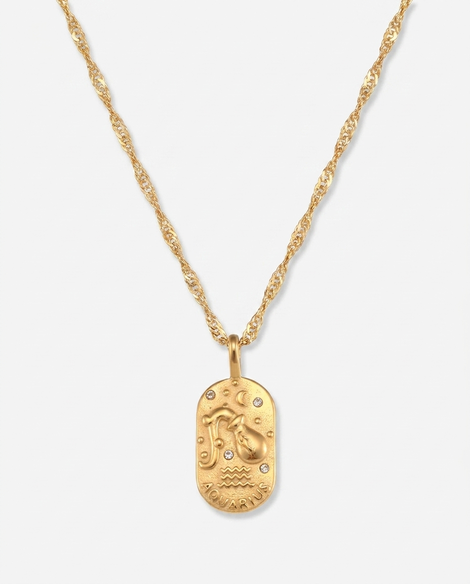 Gold zodiac constellation pendant necklace, Aquarius