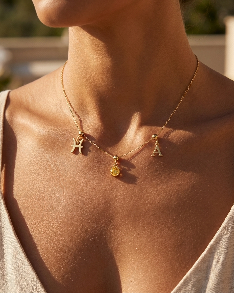 November birthstone charm necklace worn, styled