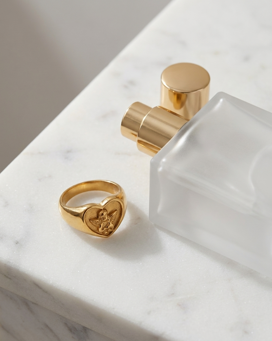 Angel Ring flatlay on marble