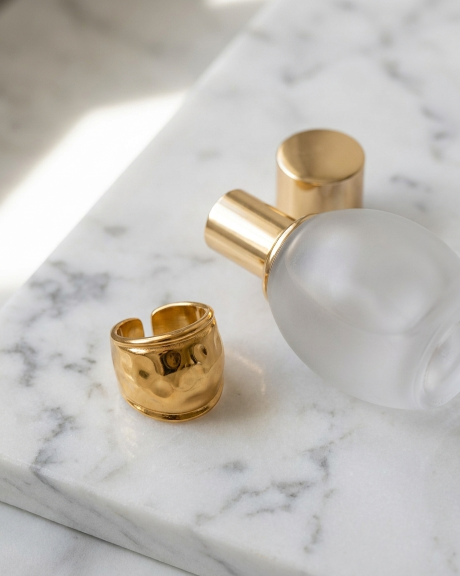 Grace Ring marble flatlay