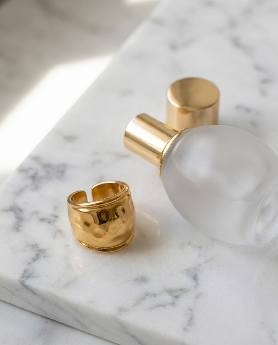 Grace Ring marble flatlay