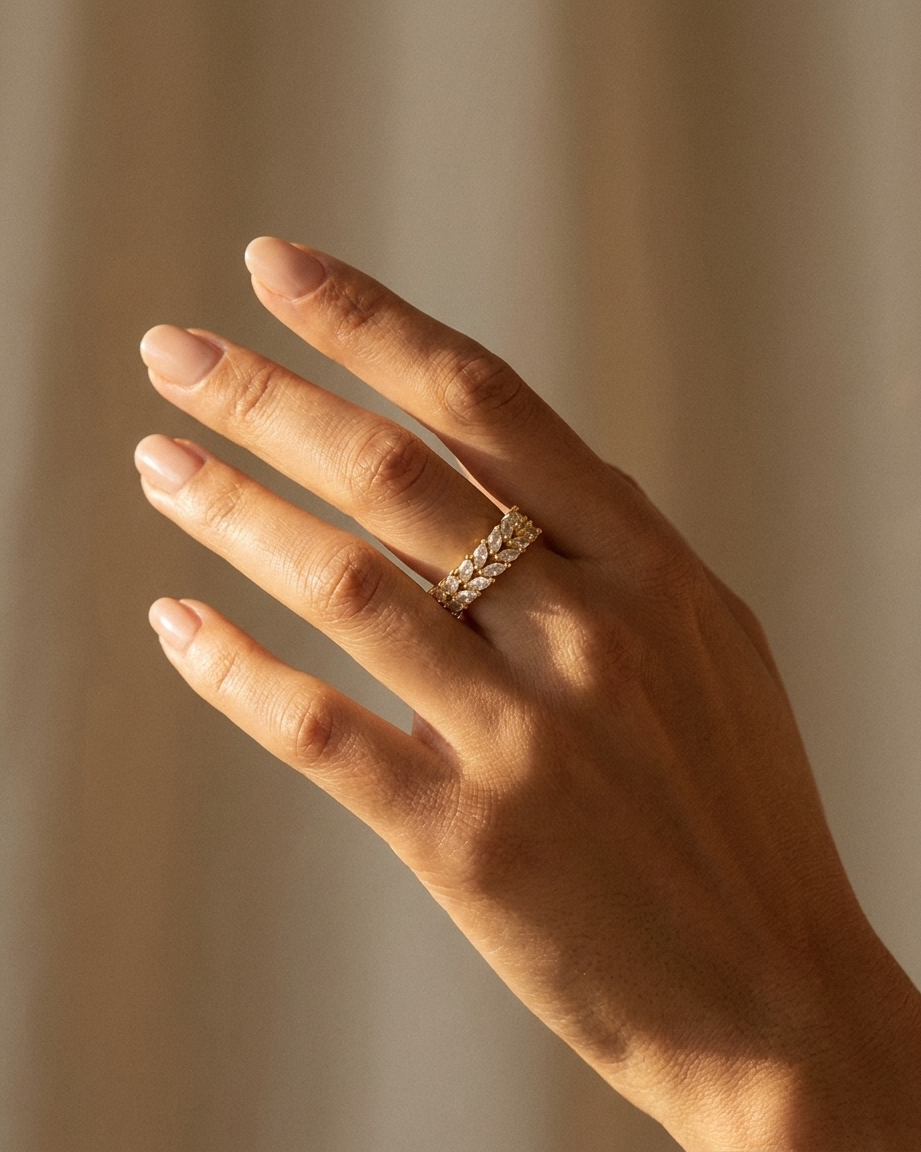 Adjustable Sparkle Band Ring warm on hand