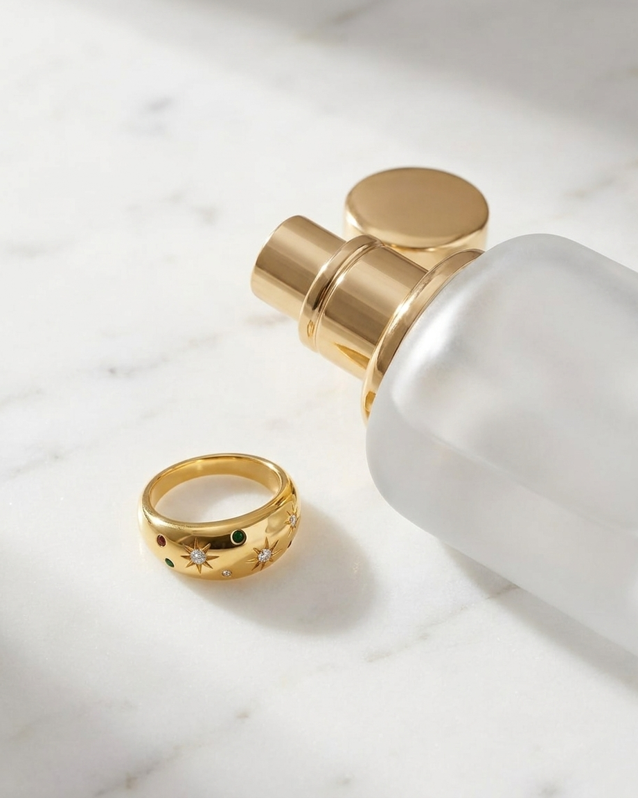 Axie Ring marble flatlay