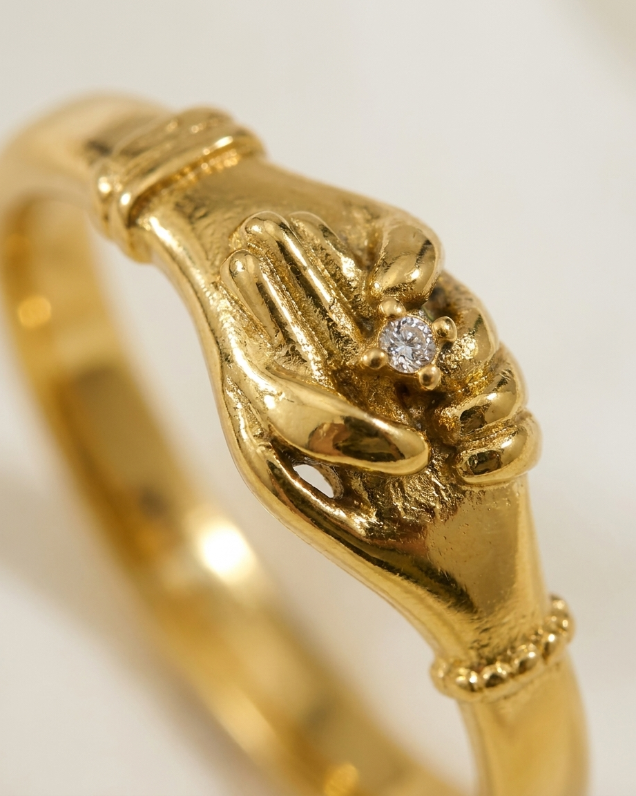 Gold Handshake Ring macro detail