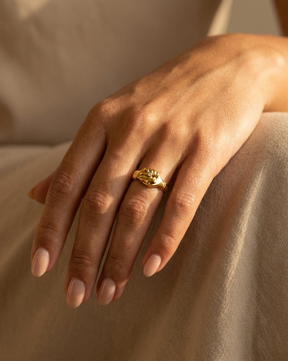 Gold Handshake Ring warm on hand