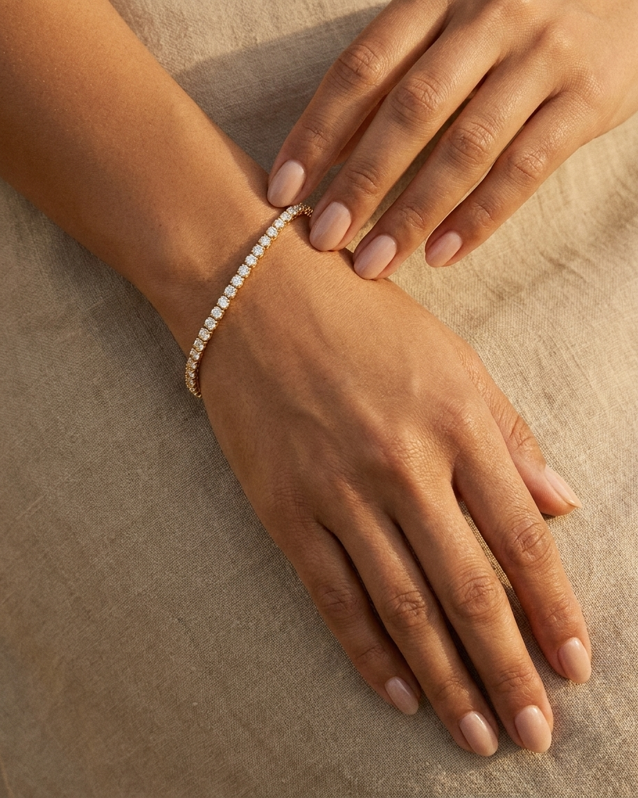 Noa Tennis Bracelet loose on wrist warm lifestyle