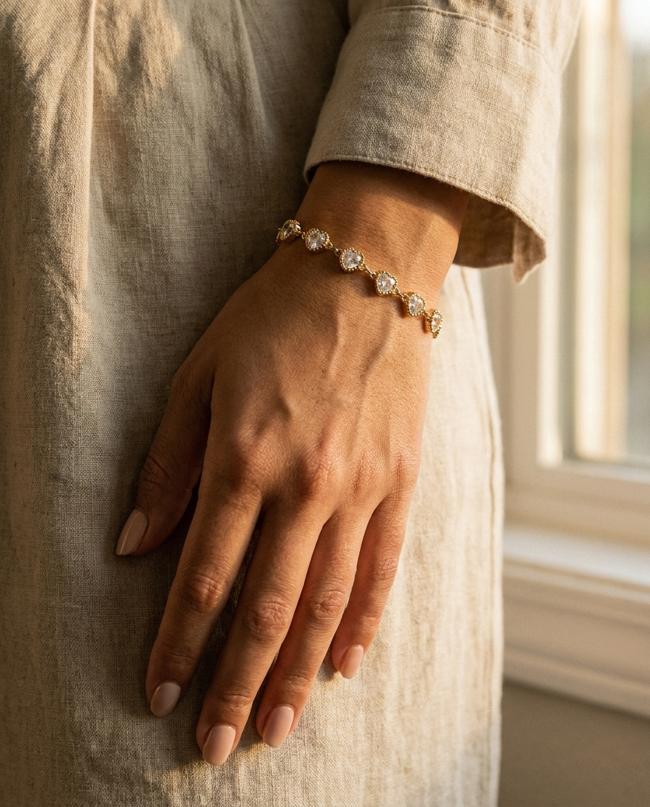 The Lune Bracelet warm on wrist