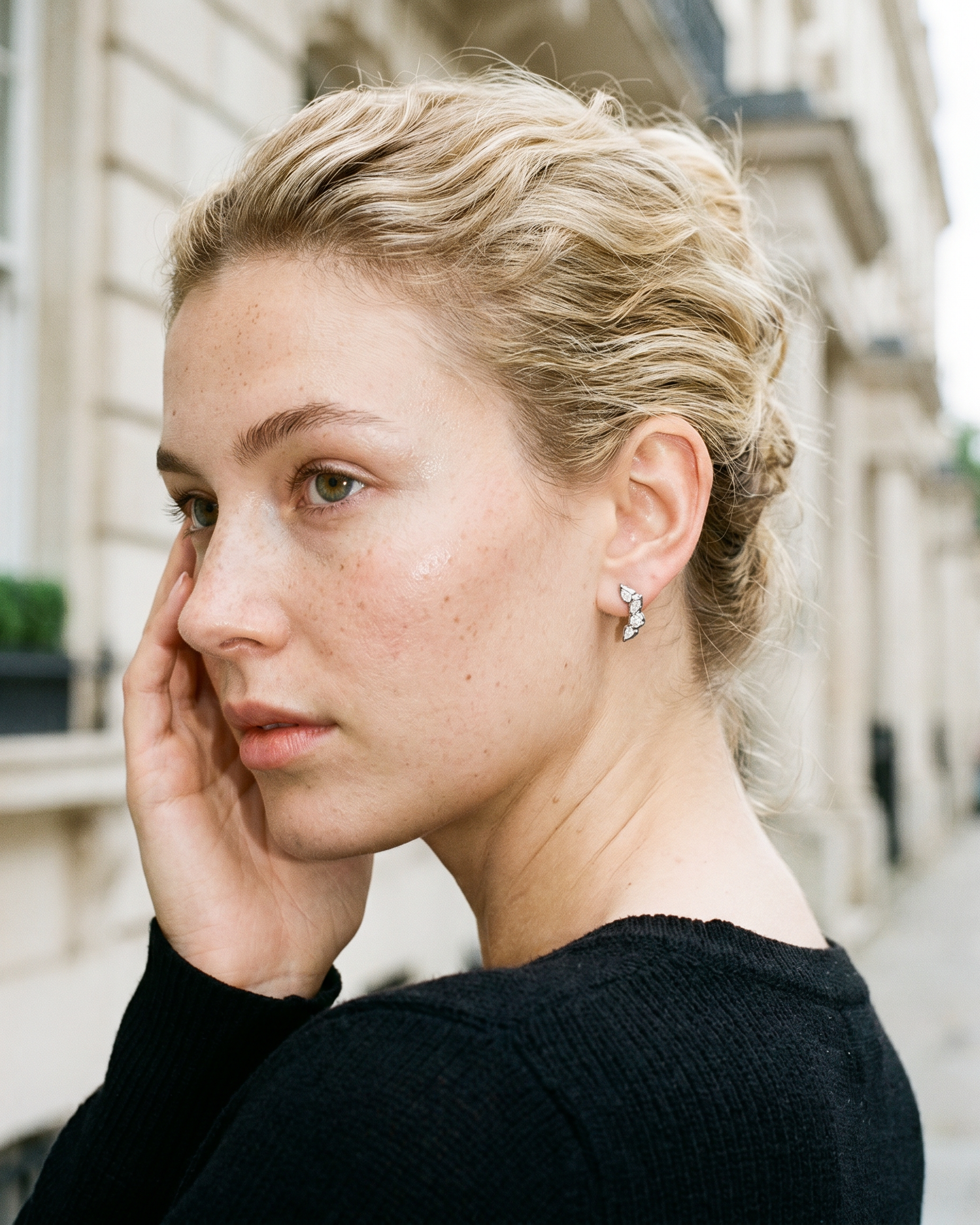 Laurel Earrings silver on model