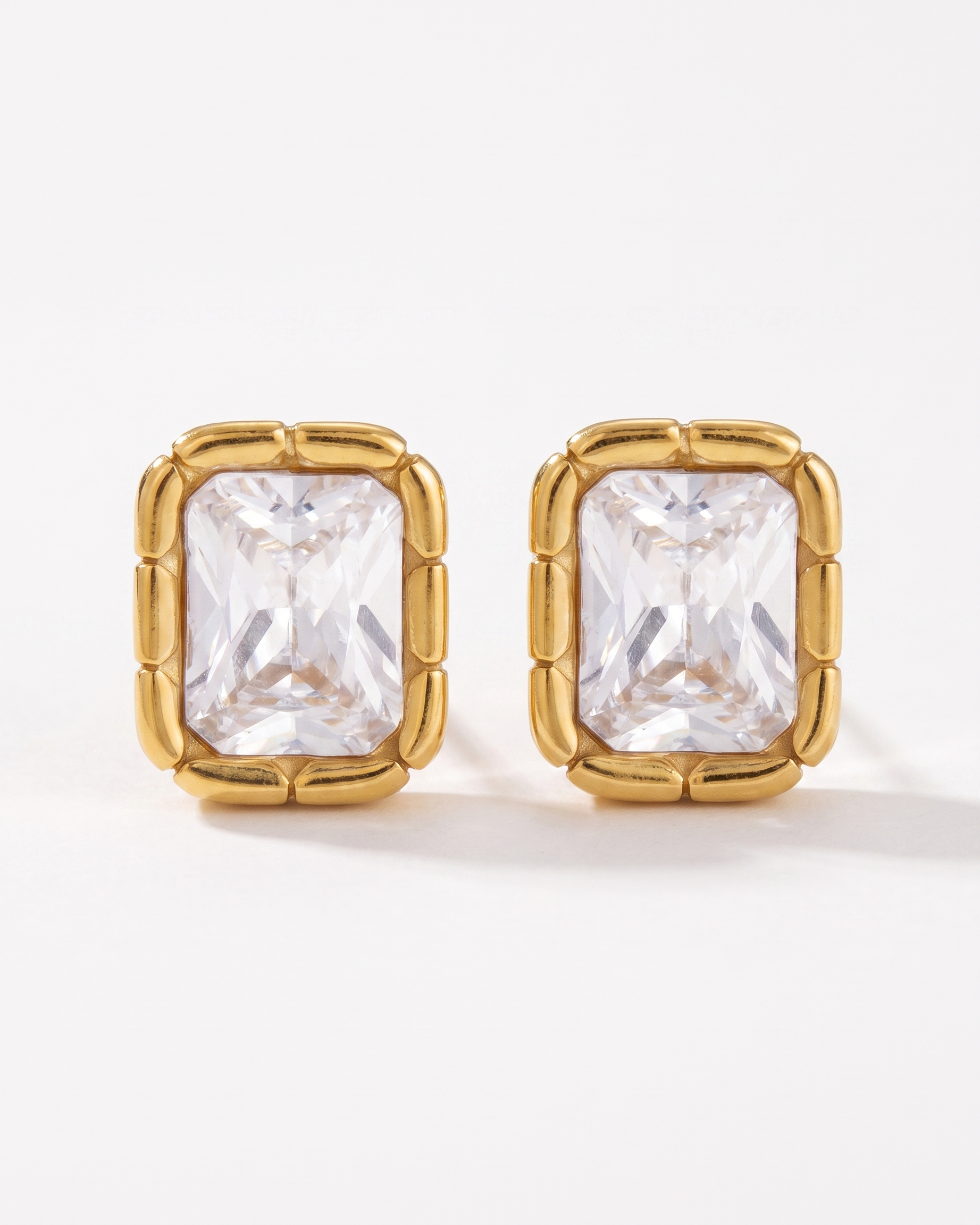 Adèle gold cubic zirconia rectangle stud earrings pair