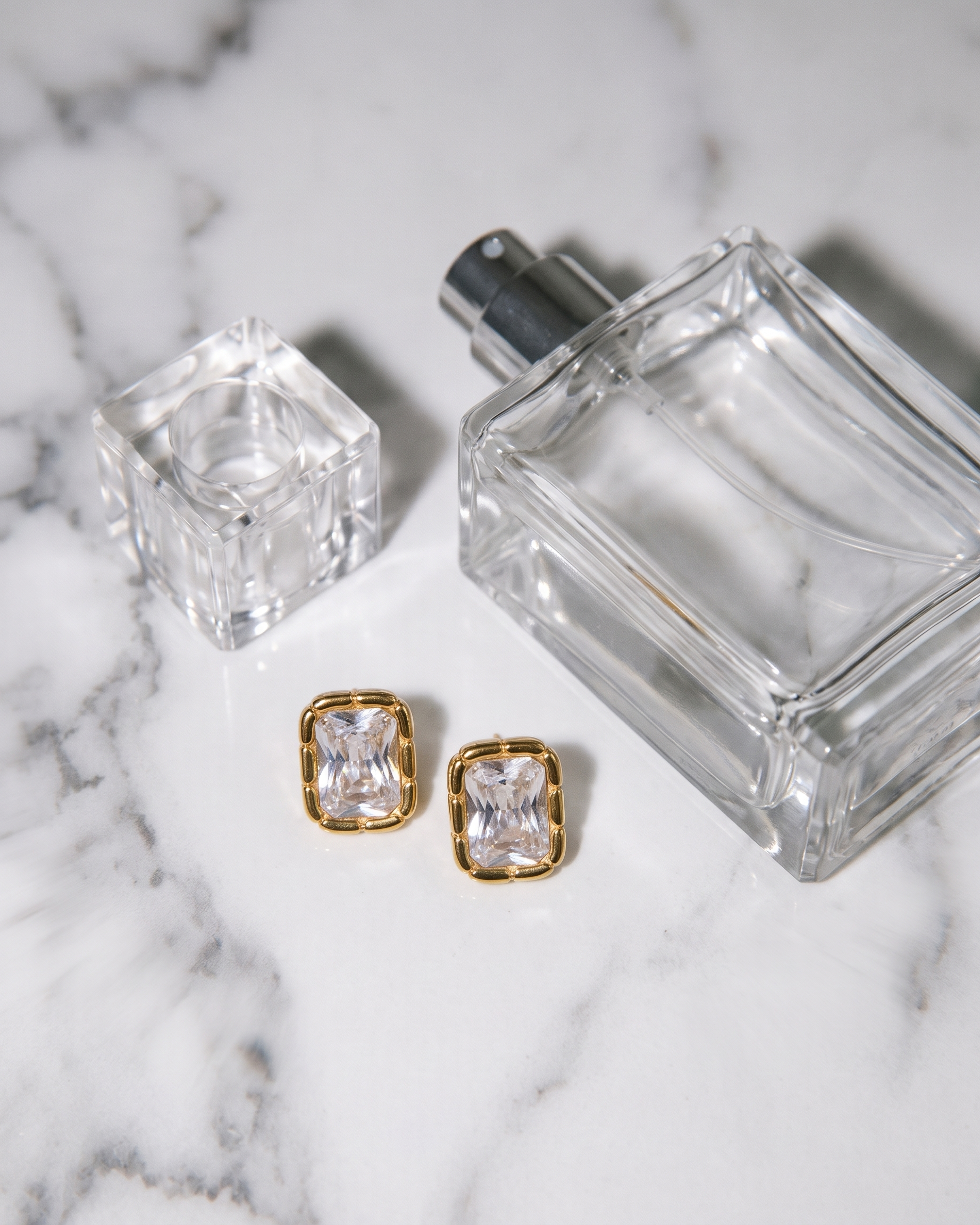 Adèle rectangle stud earrings flatlay