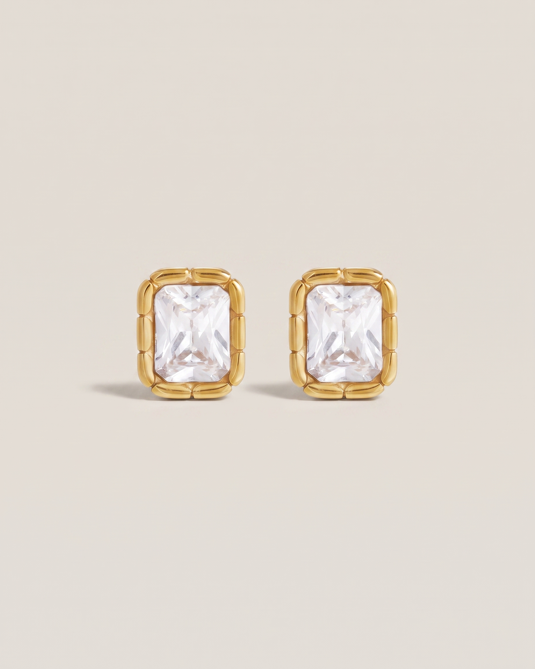 Adèle gold cubic zirconia rectangle stud earrings pair