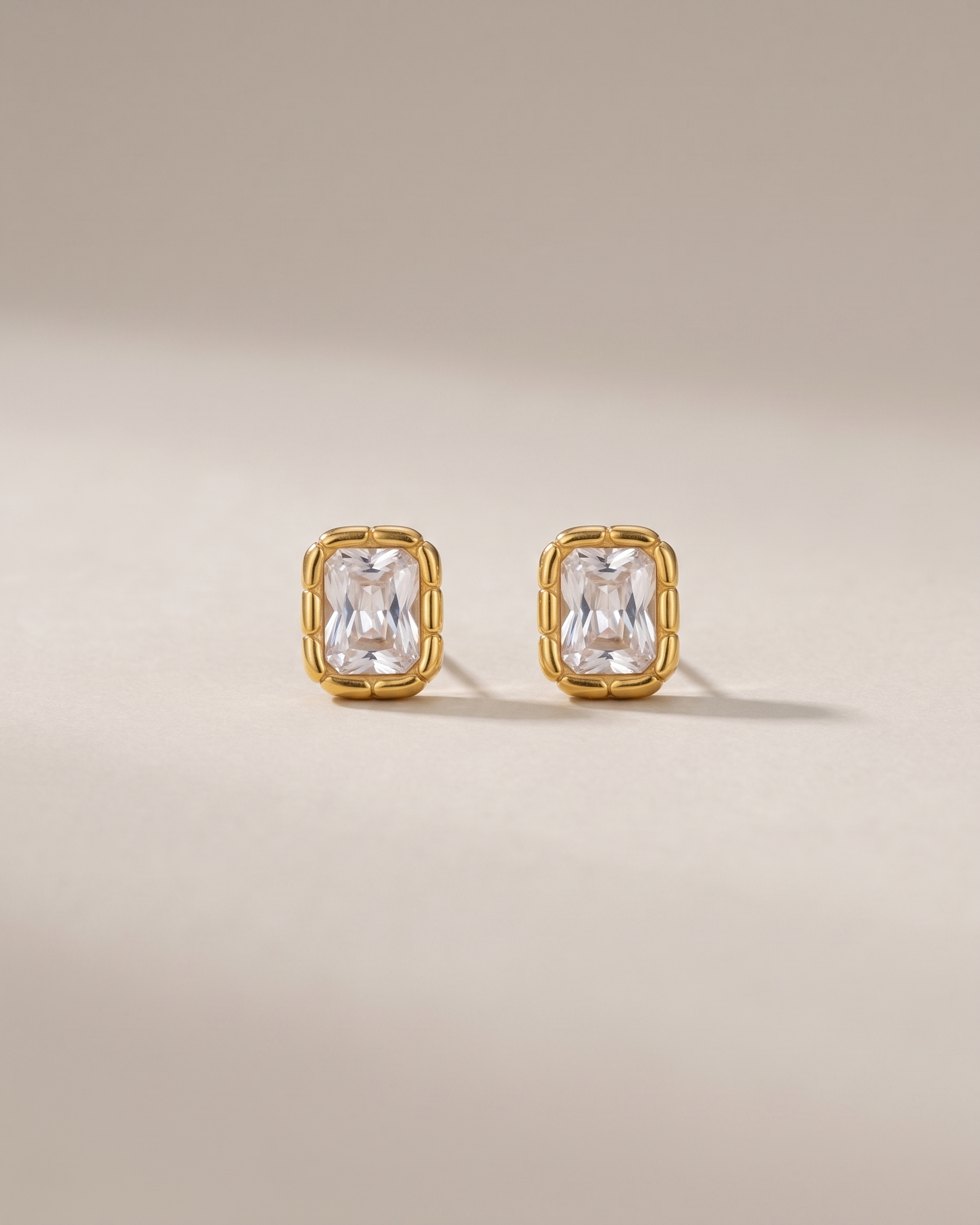 Adèle gold cubic zirconia rectangle stud earrings pair