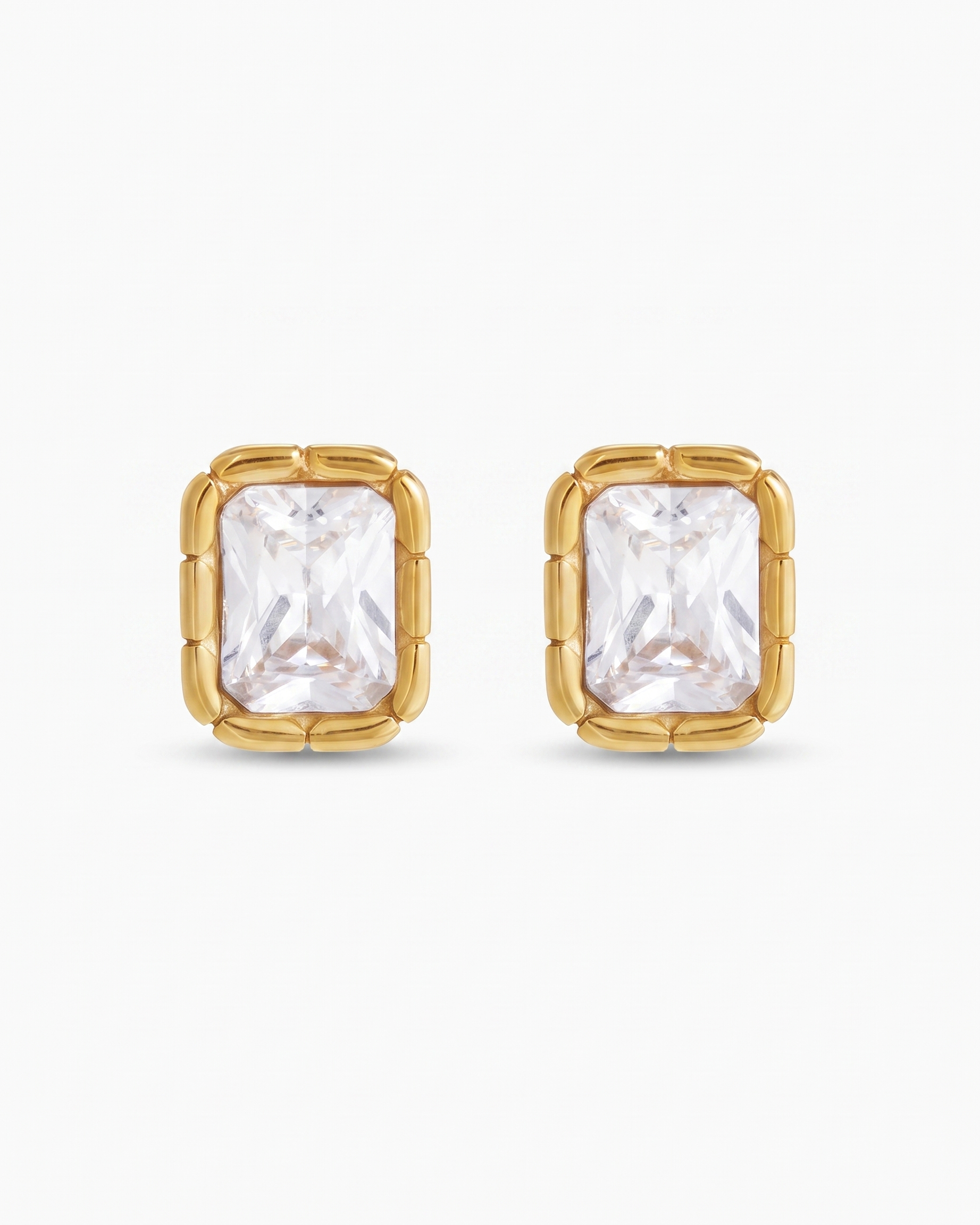 Adèle gold cubic zirconia rectangle stud earrings pair