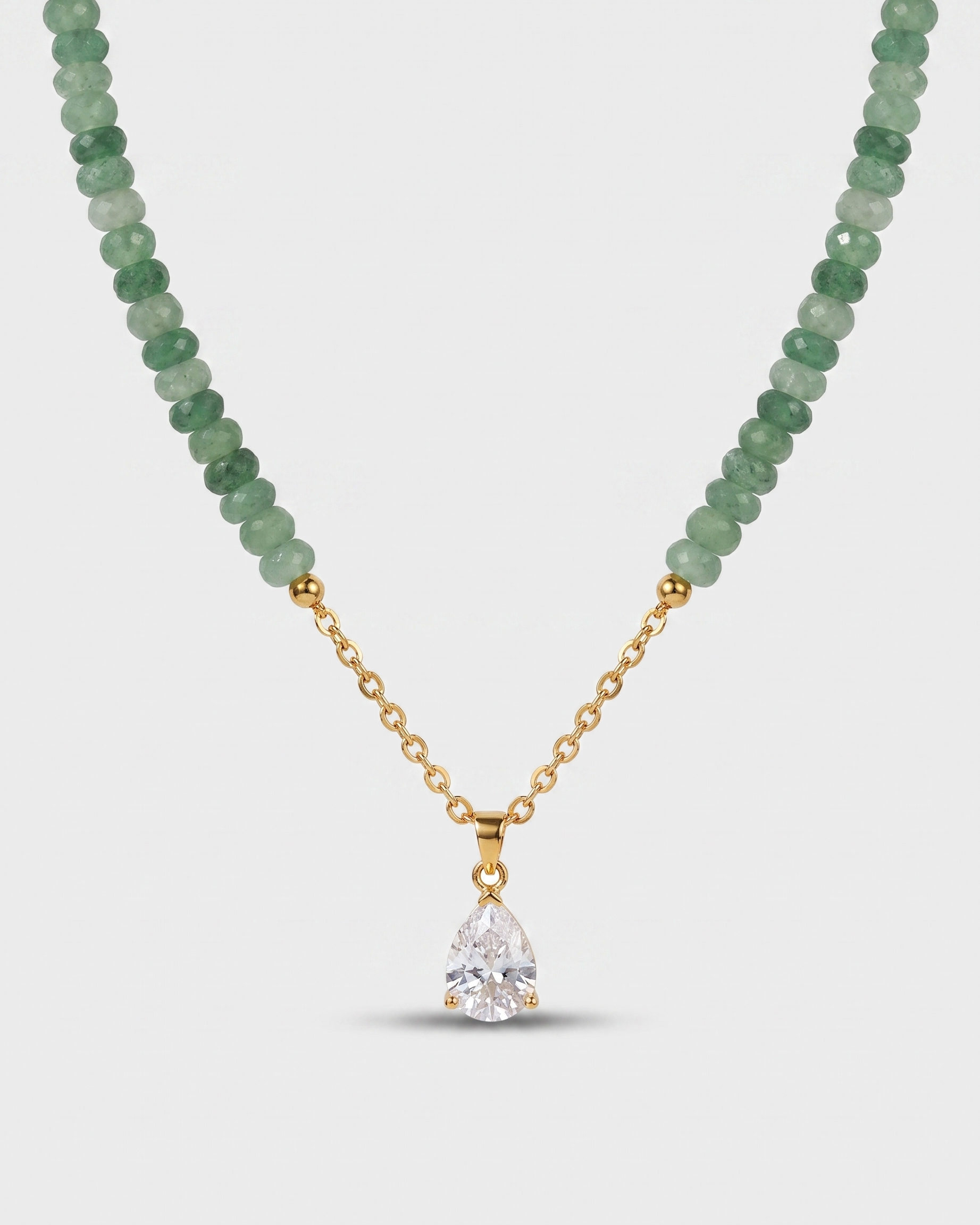 Ondine natural stone strand necklace with gold zircon pendant