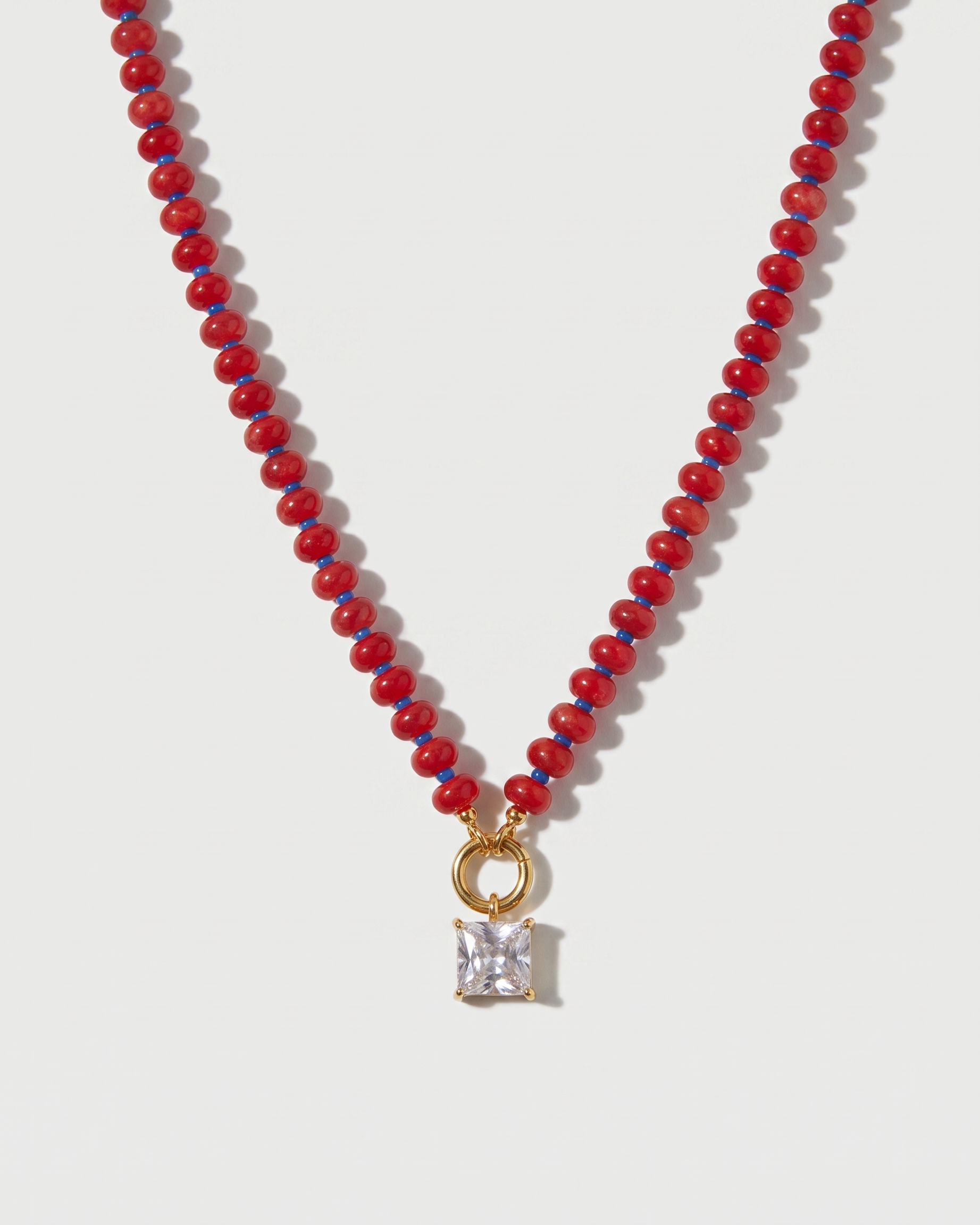 Sabine natural stone bead necklace with gold zircon pendant