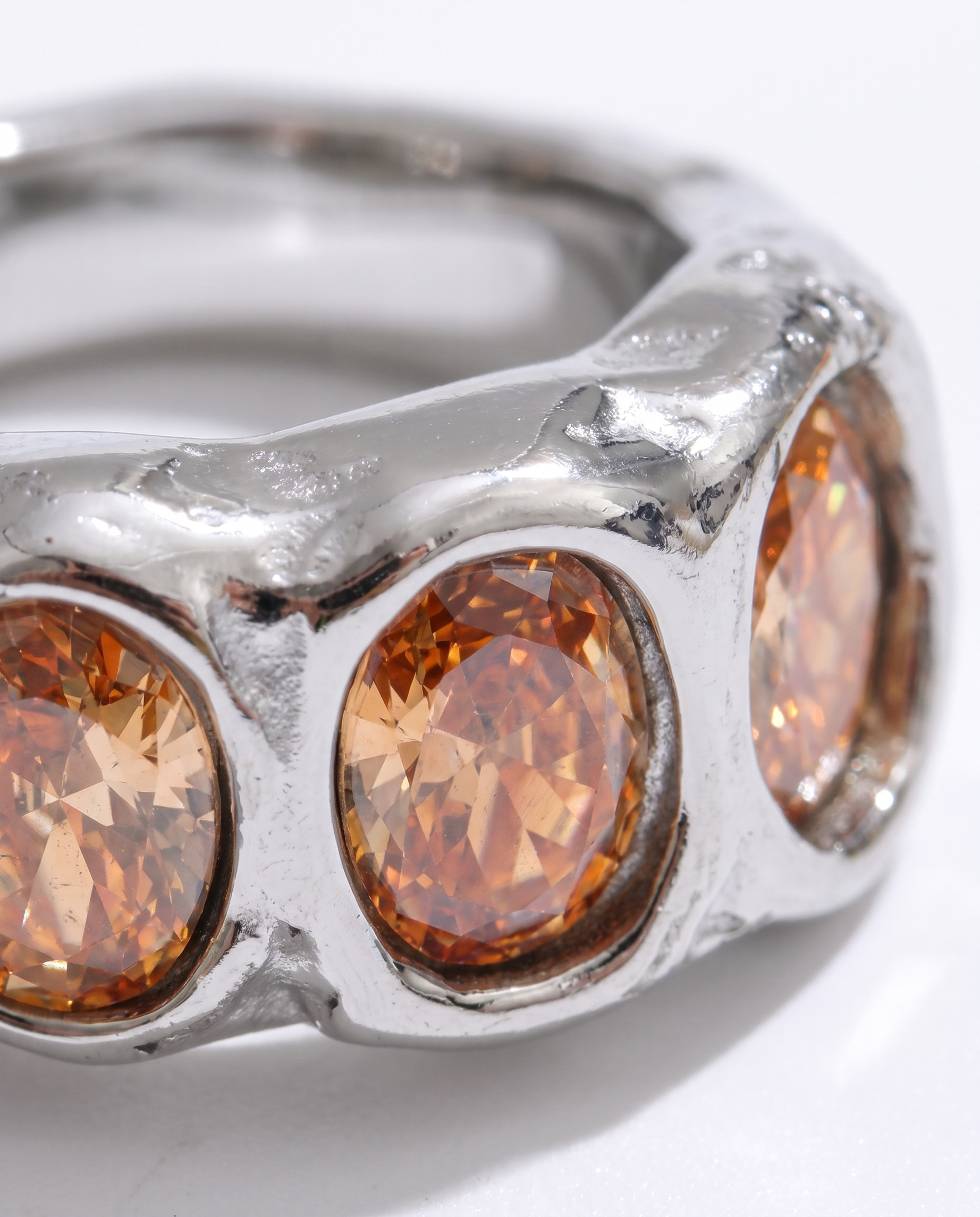 Clemence silver champagne zircon ring macro detail
