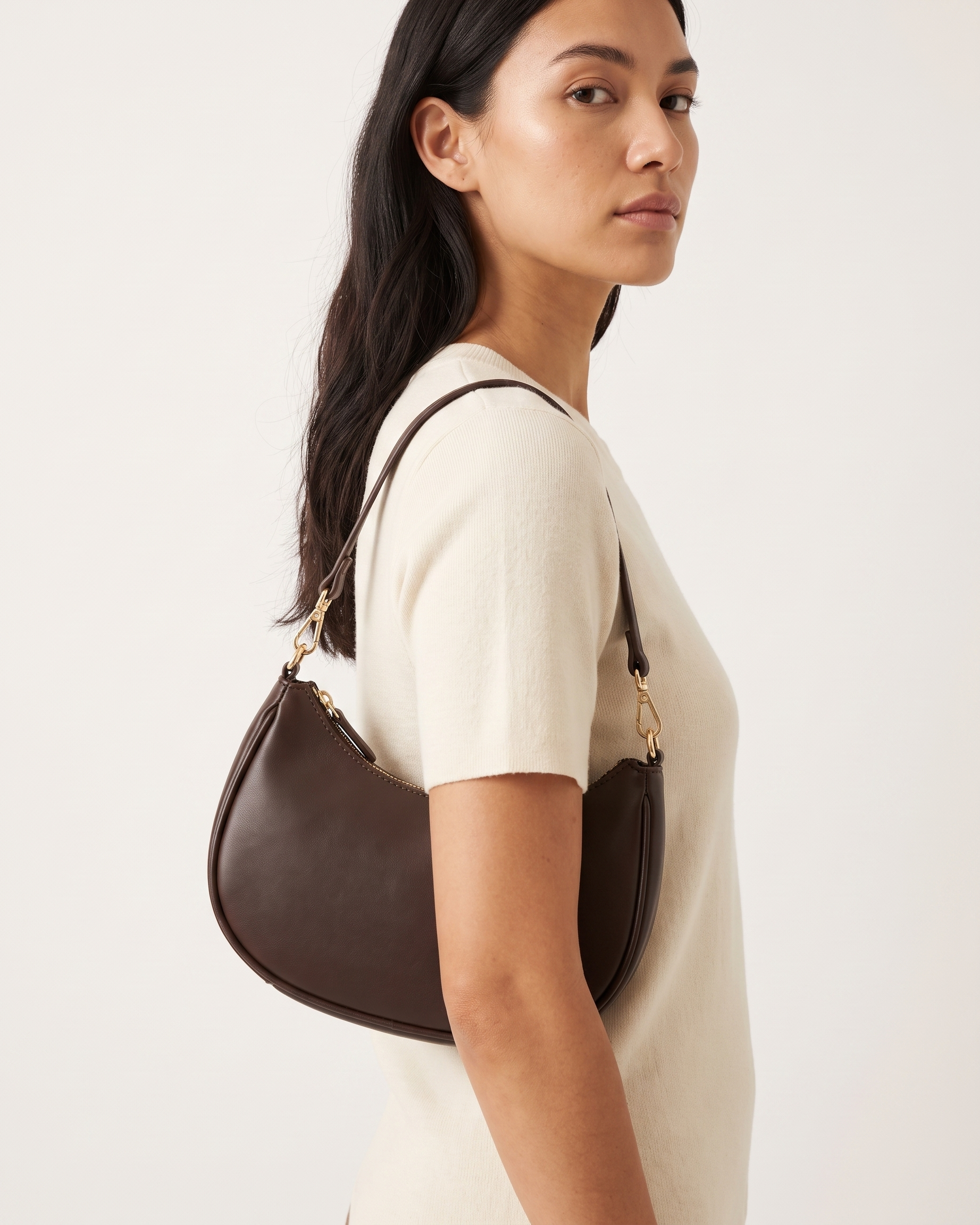 Josephine coffee shoulder bag worn under the arm