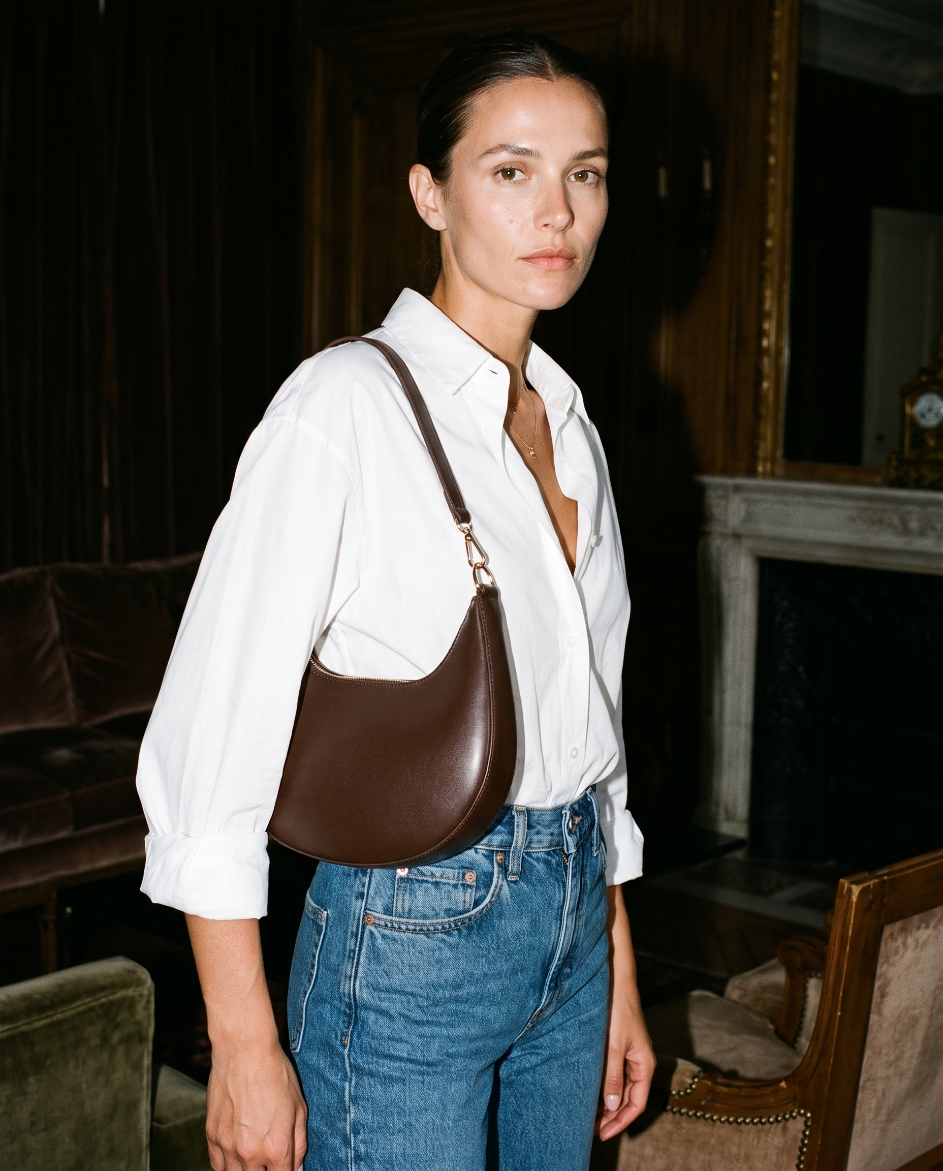 Josephine coffee shoulder bag editorial flash
