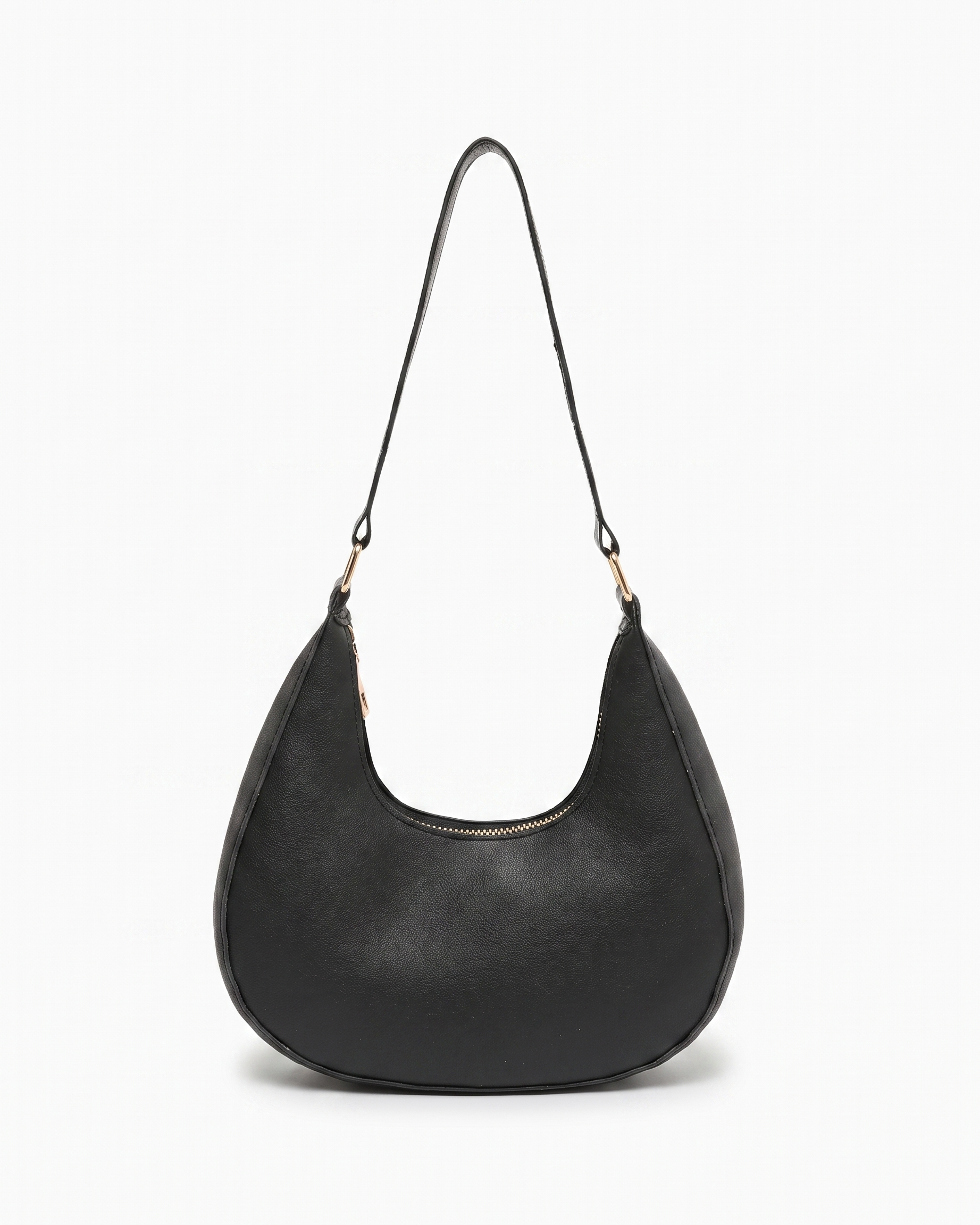 Josephine moon shaped shoulder bag in black on off white background