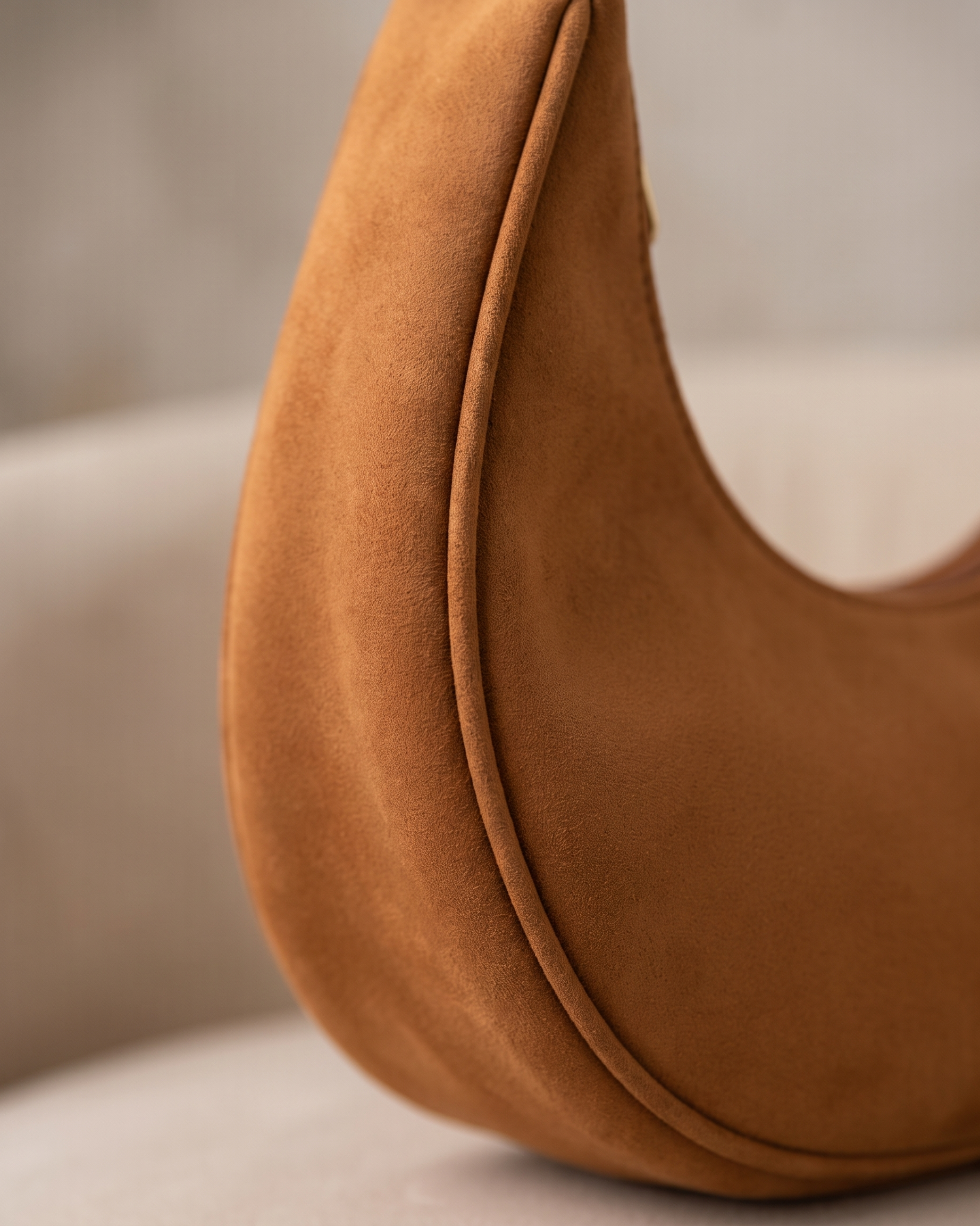 Salome cognac suede baguette bag suede detail